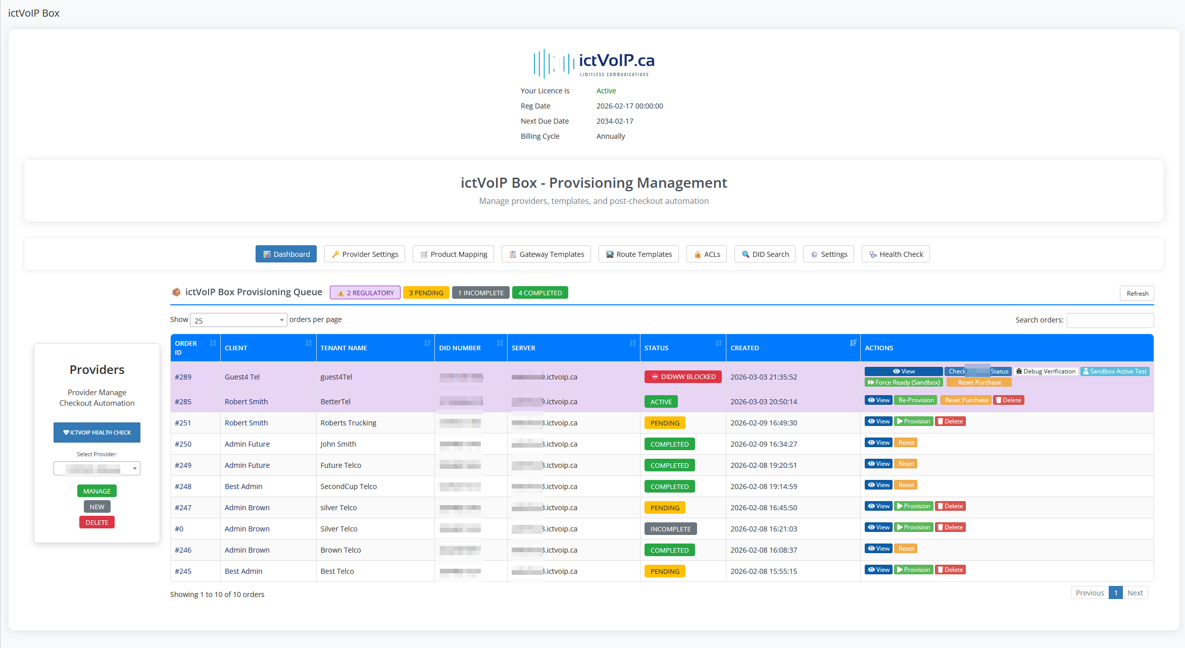 ictVoIP Box dashboard