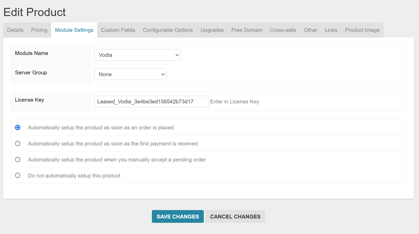 Vodia Module Dashboard